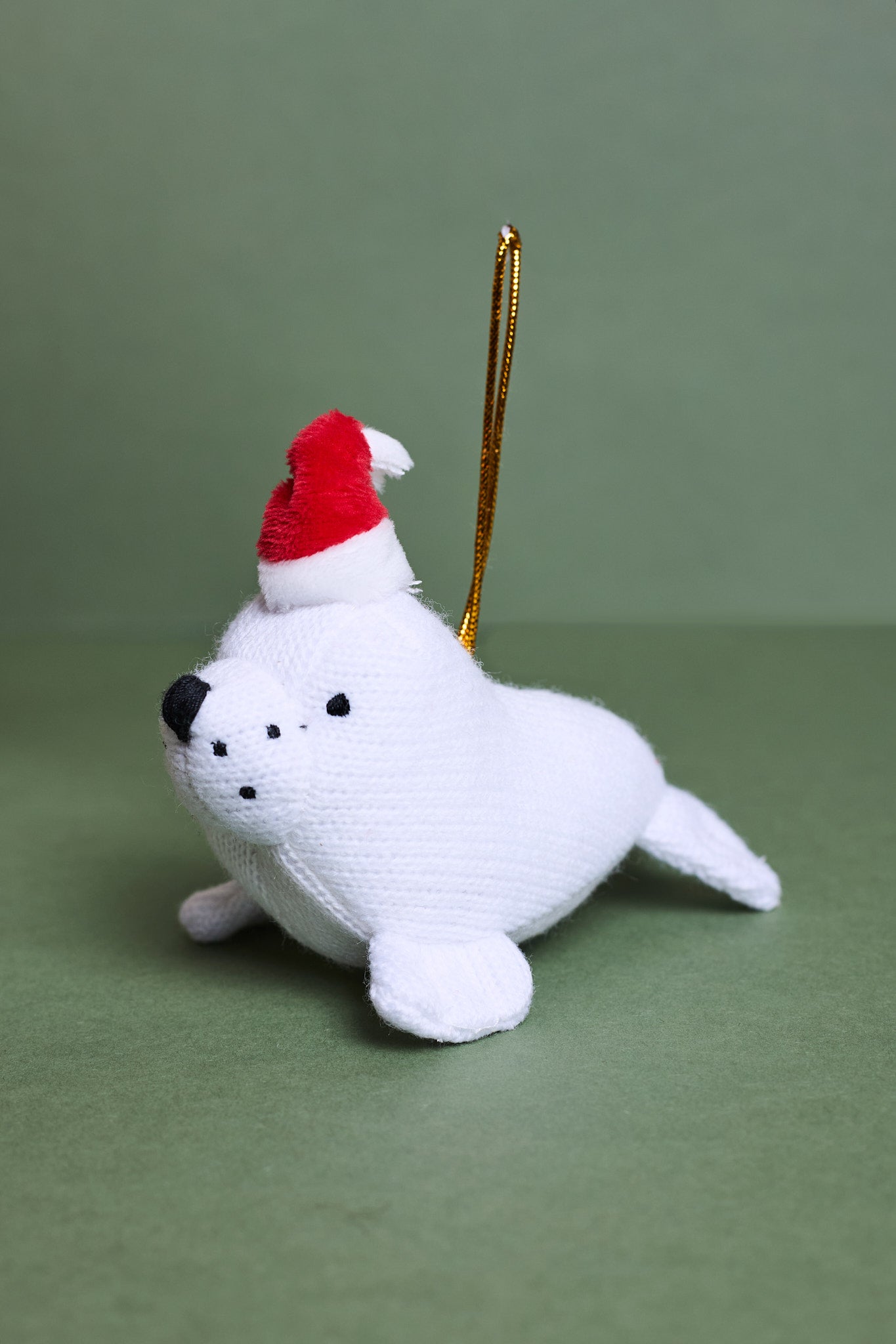 Knitted Seal with Santa Hat Ornament