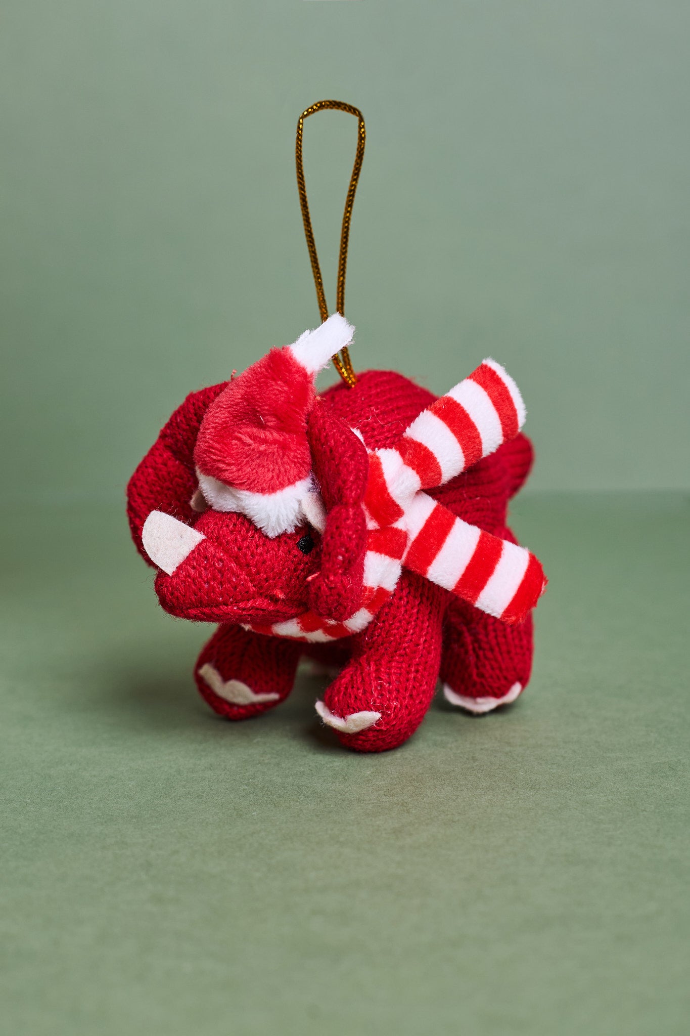 Knitted Red Triceratops Ornament