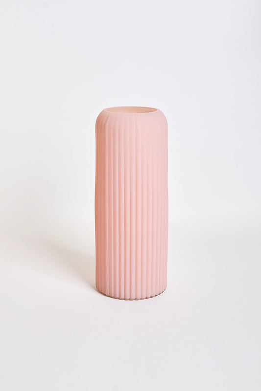 Ribbed Glass Vase - Matt Pink