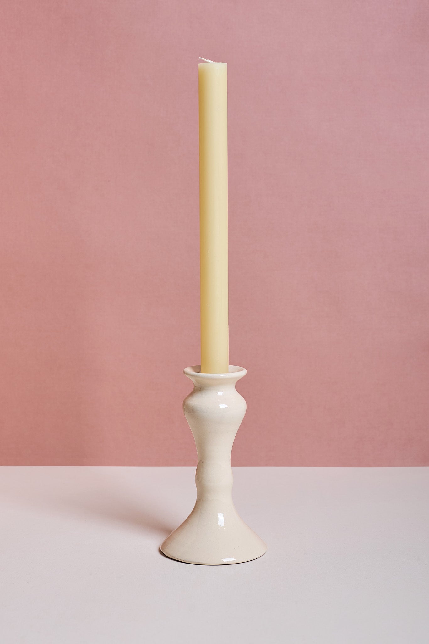 Glossy White Ceramic Candle Holder - Tall