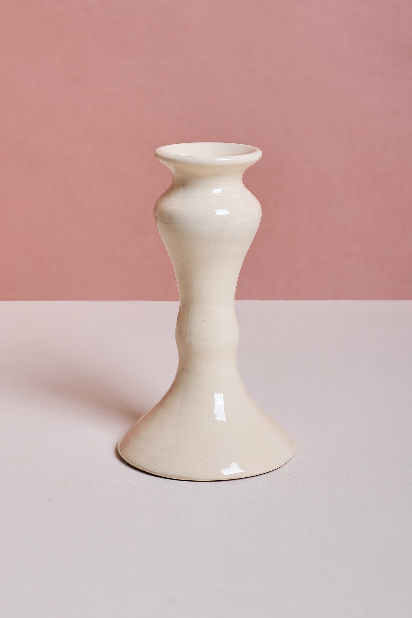 Glossy White Ceramic Candle Holder - Tall