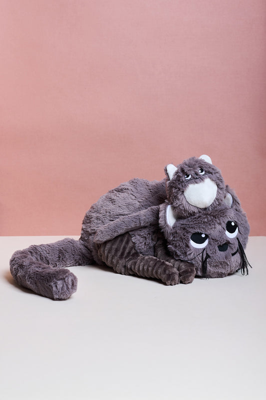 Cat Mum & Baby Plushy - Grey