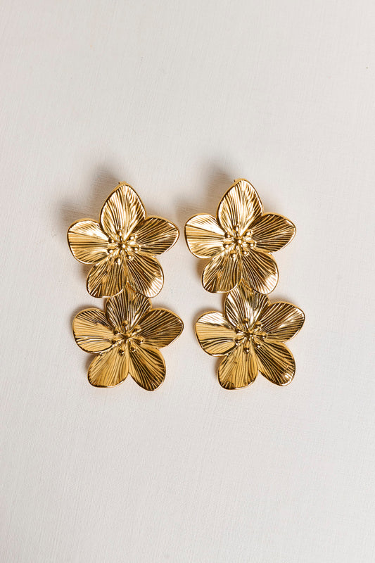 Golden Flower Earrings - Stainless Steel