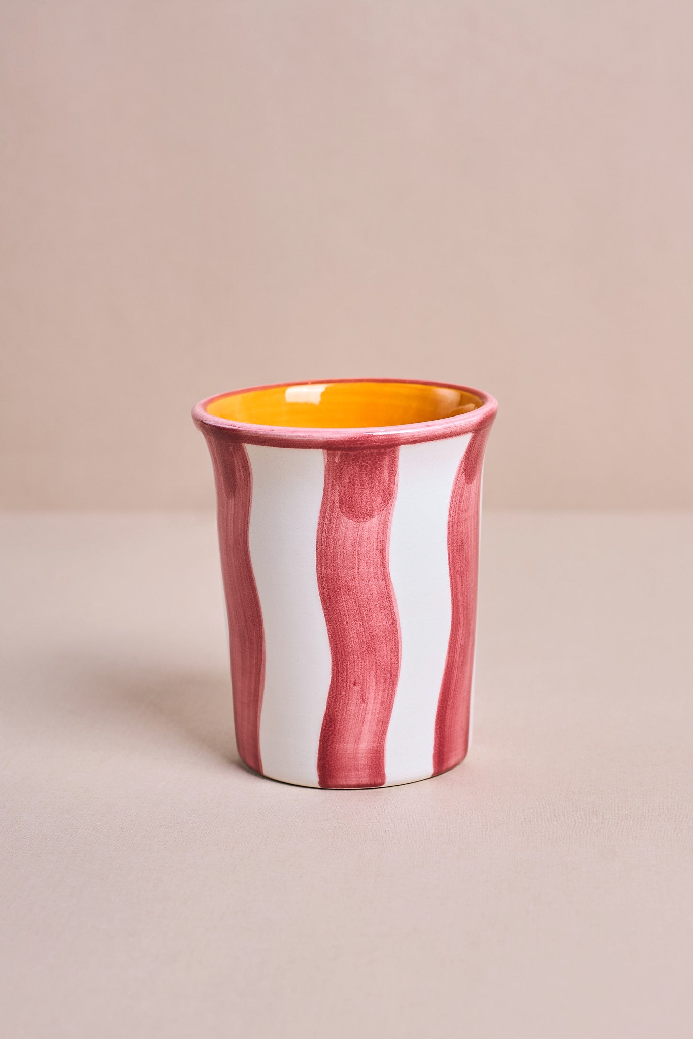 Ceramic Breakfast Cup - White and Pink Stripes