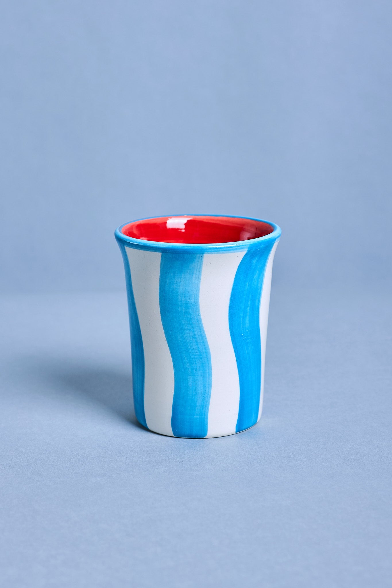 Ceramic Breakfast Cup - Blue and White Stripes