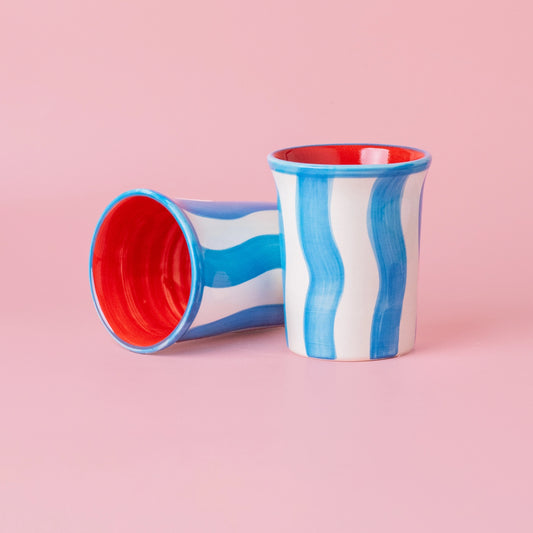 Ceramic Breakfast Cup - Blue and White Stripes