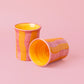 Ceramic Breakfast Cup - Pink and Yellow Stripes